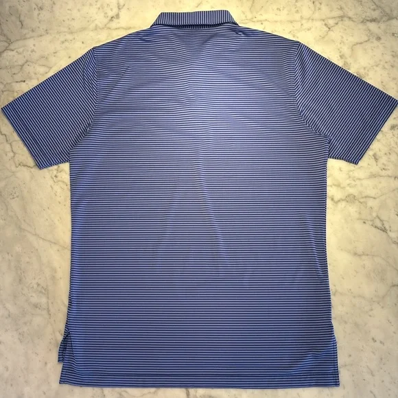 Peter Millar Blue Performance Polo Shirt Stripes and Classic Collar - Picture 3 of 3